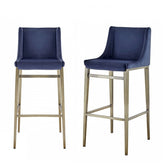 Modrest Mimi Contemporary Blue Velvet & Antique Brass Bar Stool (Set Of 2) Model VGGAGA-6544CH-BLU-BS